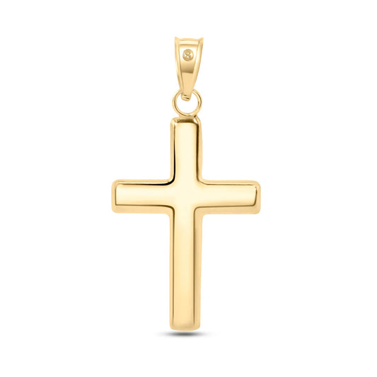 14 K Yellow Gold Plain Hollow Tube Cross Pendant.