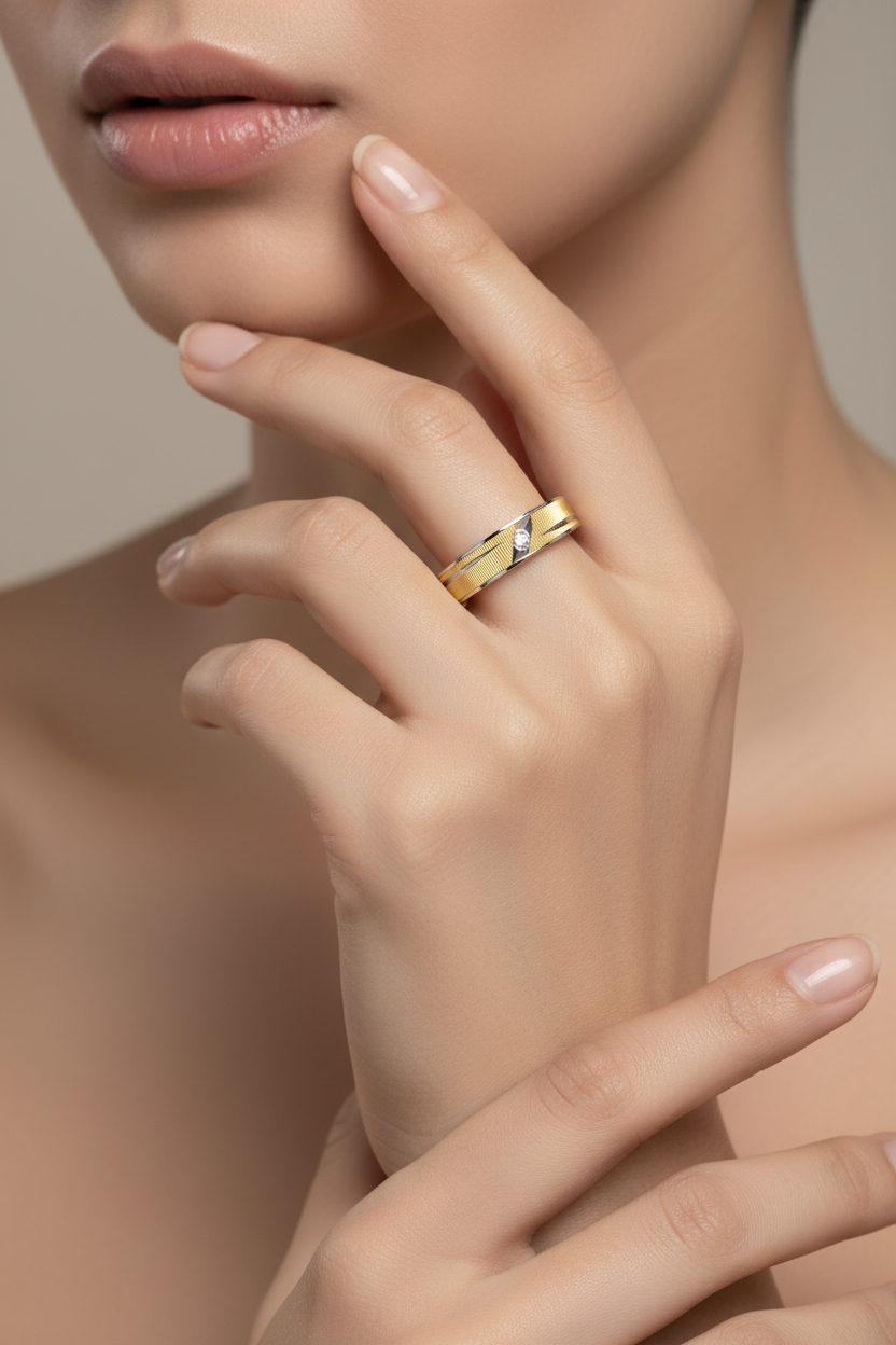 Yellow Gold Two-Tone Textured Diamond Band, 10k, TDW:0.007ct