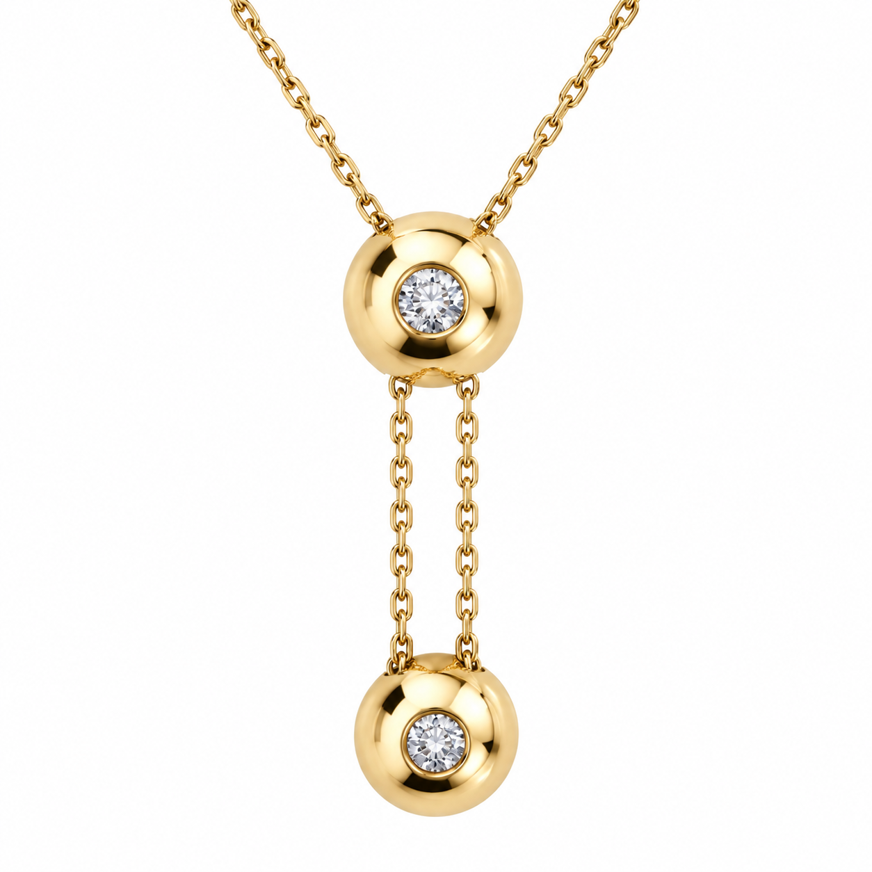 18K Yellow Gold Diamond Double-Drop Lariat Necklace