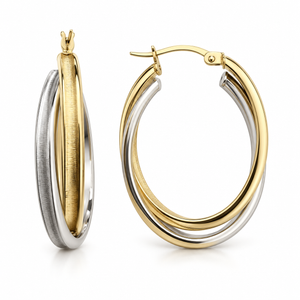 14K Yellow & White Gold Triple Oval Hoop Earrings