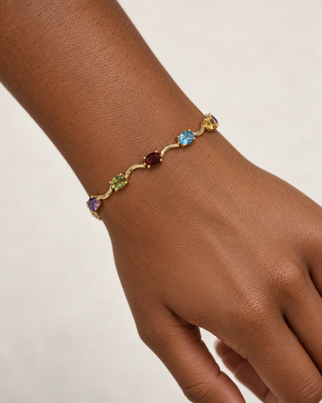 10K Yellow Gold Multi-Gemstone Oval S-Link Bracelet