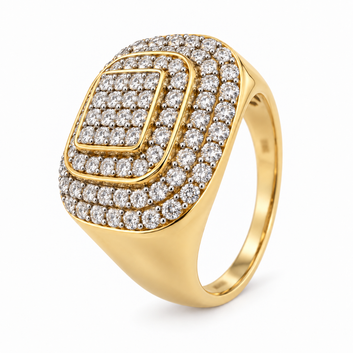 10K Yellow Gold Pavé Diamond Cushion Signet Ring