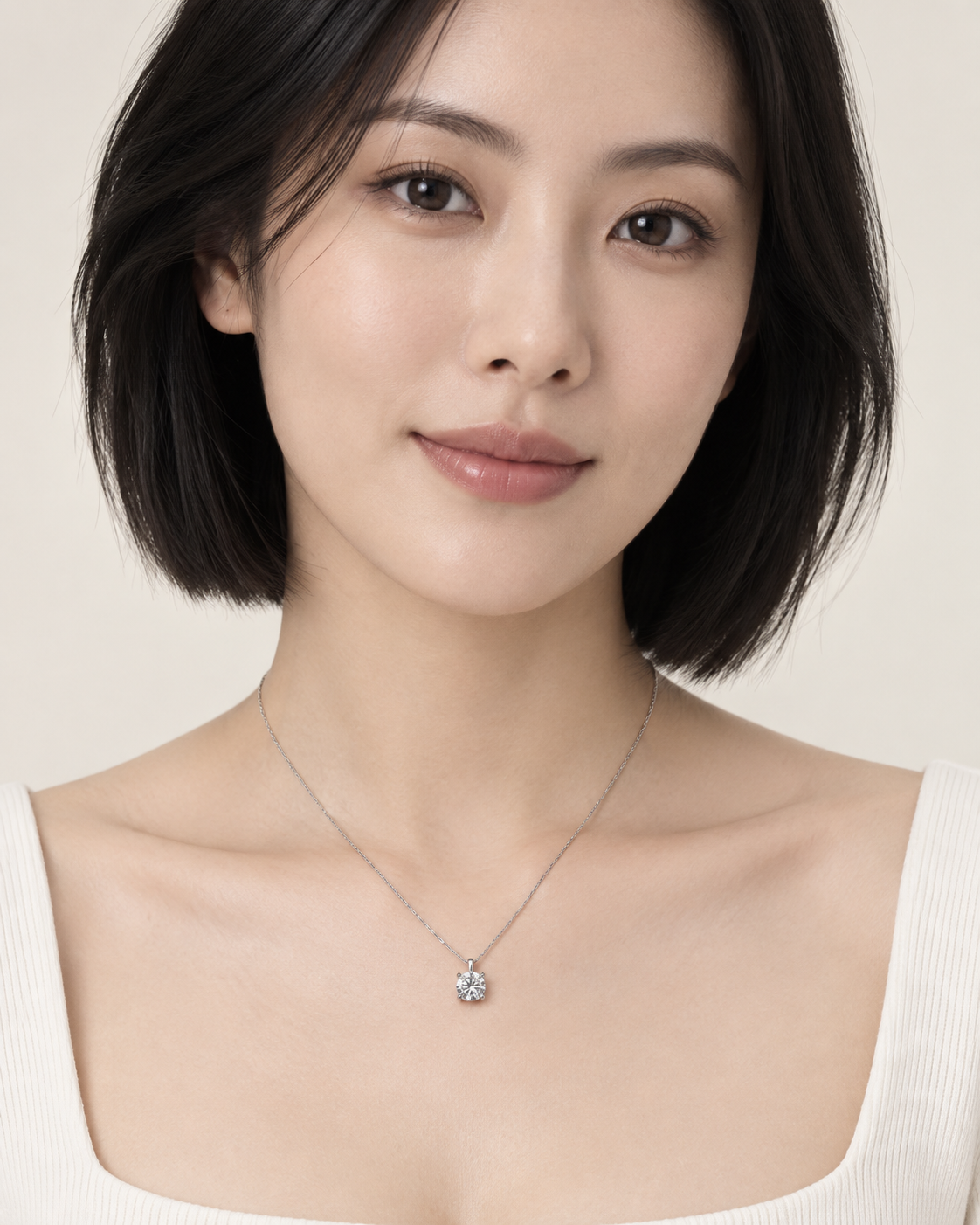 14K White Gold Round Moissanite Solitaire Pendant Necklace