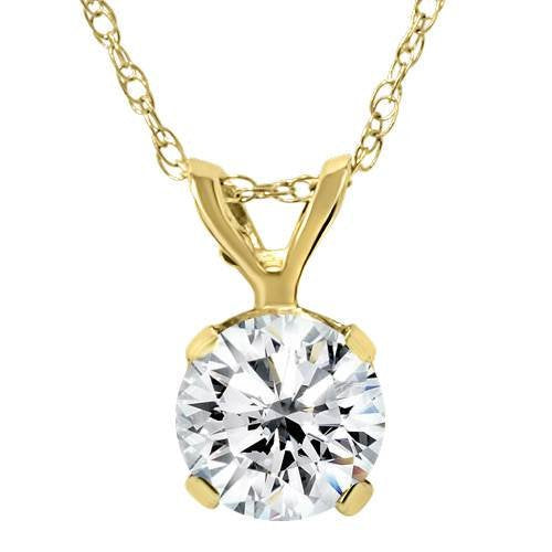 Yellow Gold Solitaire Natural Round Diamond Pendent . 0.2ct SI2 H 14k