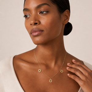 18K Yellow Gold Flower Cutout Disc Charm Necklace