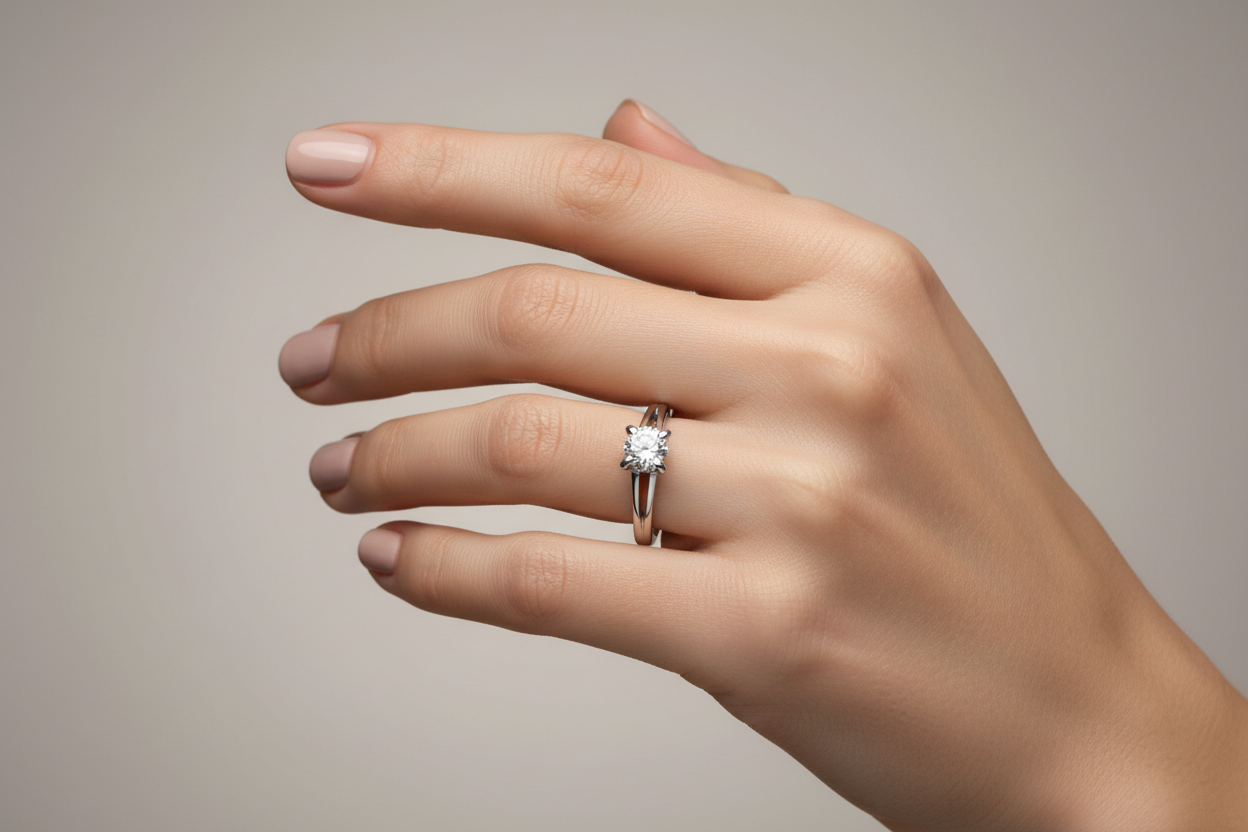 White Gold Solitaire 18k Engagement Ring with 0.33ct Natural Diamond, VS, F_G