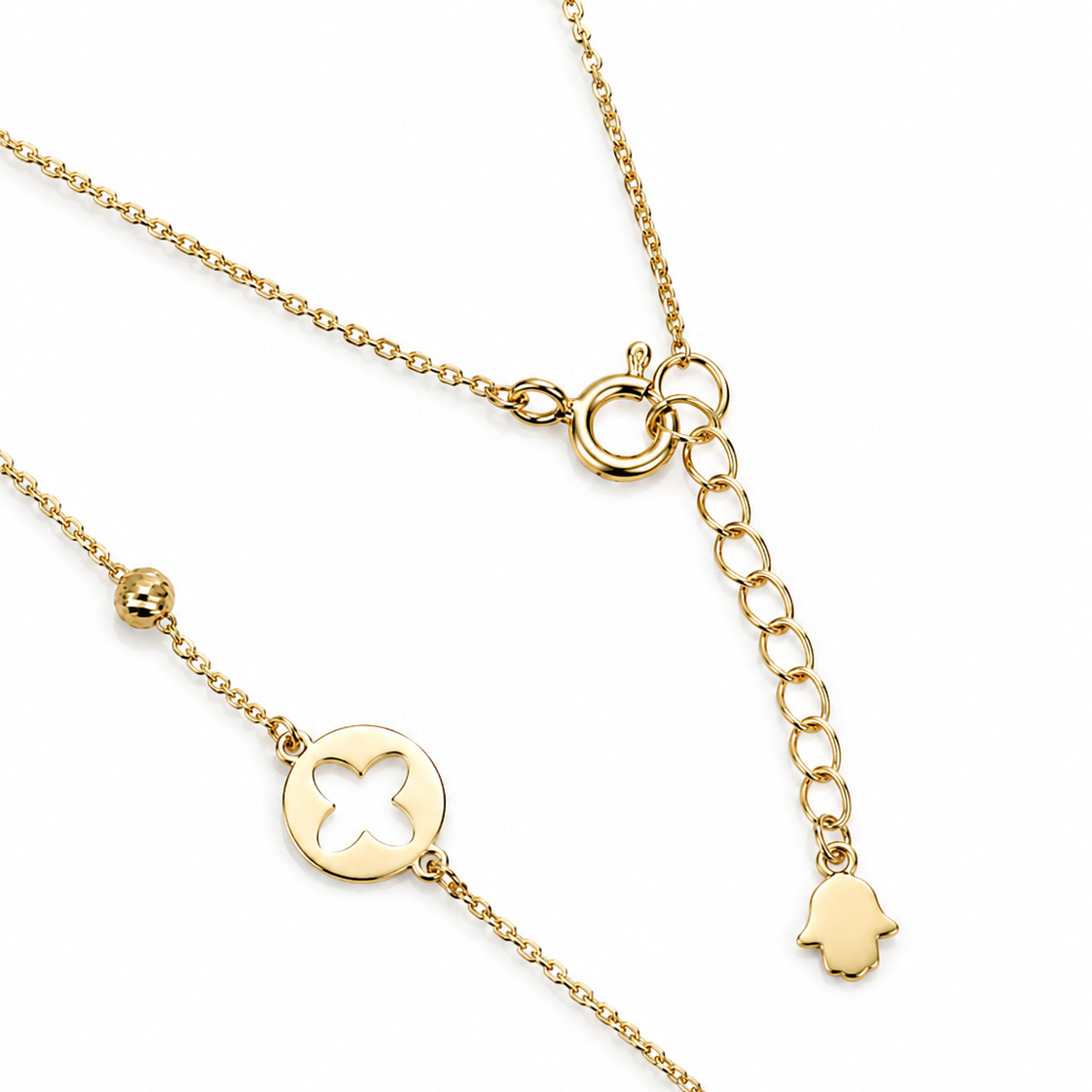 18K Yellow Gold Flower Cutout Disc Charm Necklace