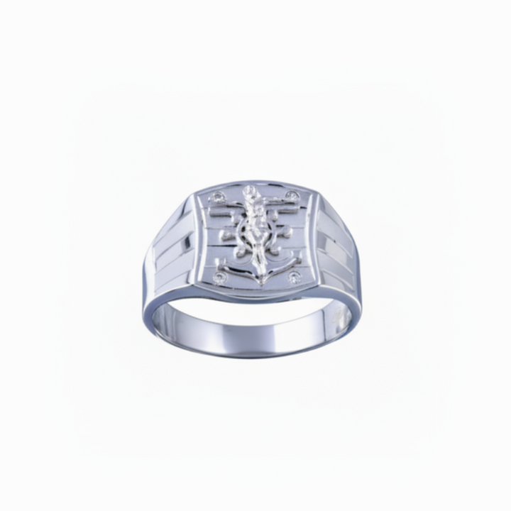 925 Sterling Silver Rhodium-Plated Crucifix Anchor Cubic Zirconia Ring