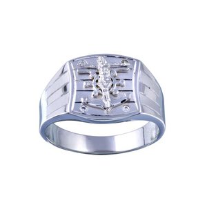 Silver Rhodium Plated Crucifix Anchor Ring setting with Cubic