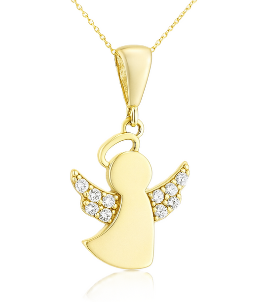 Yellow Gold  Angel Pendant  setting with Cubic Zirconia , 14k