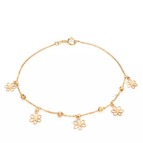 Yellow Gold station Bracelet with dangling flowers, 18k, 1.68gr