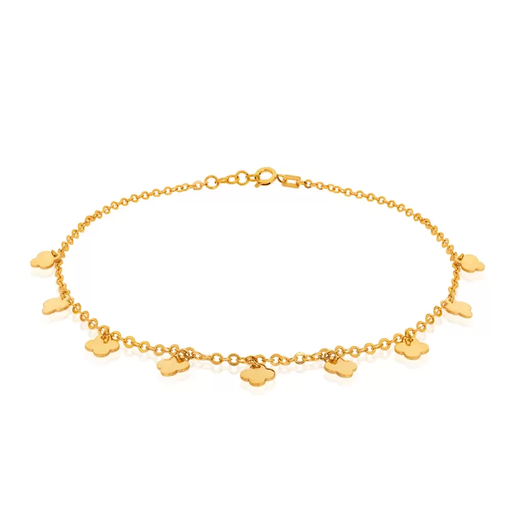 Yellow Gold Flowers Station Anklet.