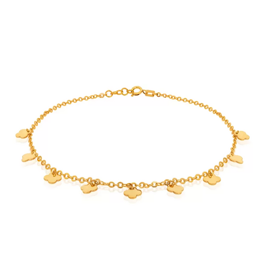 Yellow Gold Flowers Station Anklet.