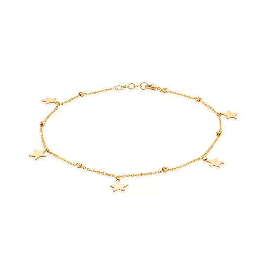 Yellow Gold Stars Station Anklet, 18k, 3.24gr