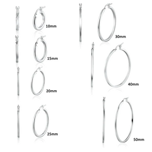 Silver 925 Rhodium-Plated Electroforming Flat 4mm Hoop Earrings