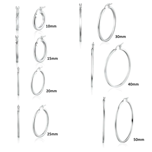 Silver 925 Rhodium-Plated Electroforming Flat 4mm Hoop Earrings