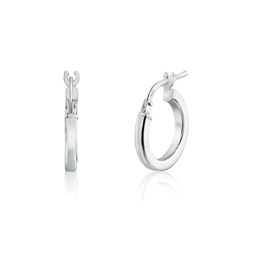 Silver 925 Rhodium Plated Silver 2mm Hoop Earrings - Diameter:10mm
