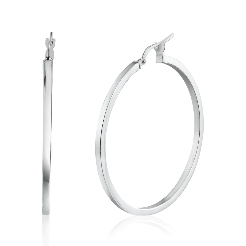 Silver 925 Rhodium Plated Electroforming Flat 4mm Hoop Earrings
