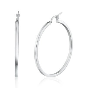 Silver 925 Rhodium Plated Electroforming Flat 4mm Hoop Earrings