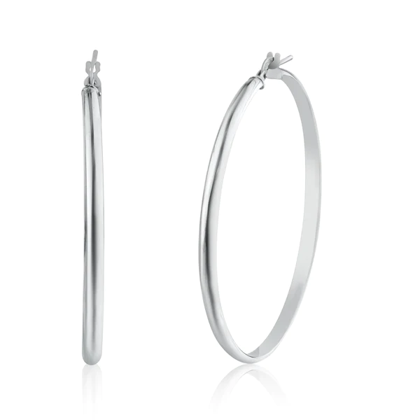 Silver  High Polished Hoop Earrings-40mm