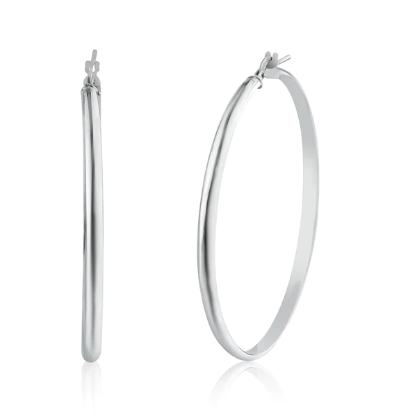 Silver 925 High Polished Hoop Earrings -50mm