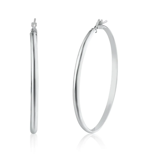 Silver 925 High Polished Hoop Earrings -50mm