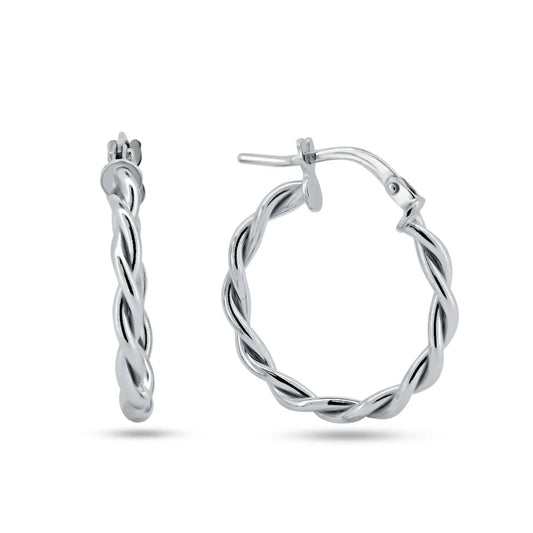 925 Sterling Silver Silver Twisted Hoop Earrings
