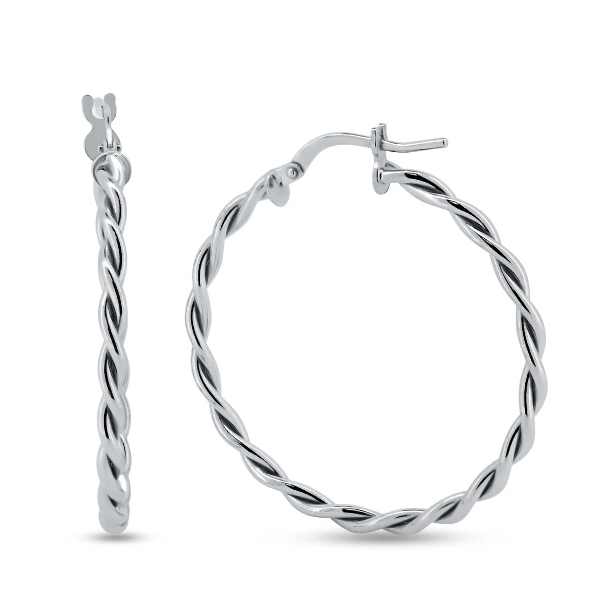 925 Sterling Silver Silver Twisted Hoop Earrings made in Italy