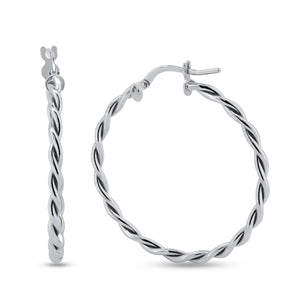 925 Sterling Silver Silver Twisted Hoop Earrings made in Italy