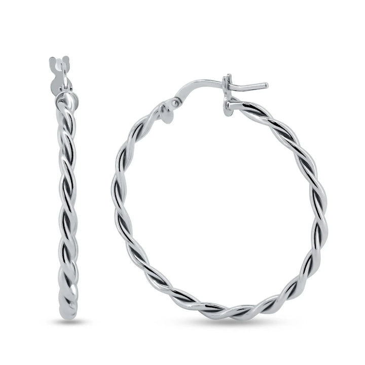 925 Sterling Silver Silver Twisted Hoop Earrings made in Italy