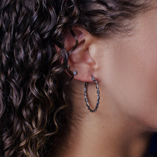 925 Sterling Silver Silver Twisted Hoop Earrings made in Italy