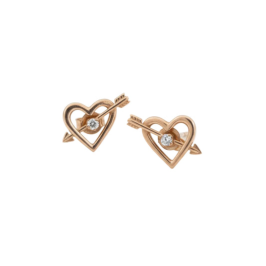 Yellow Gold Cupid's Arrow Heart Stud  Earrings 14k