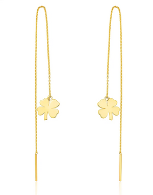 Yellow Gold Long Stitch Earrings with one Clover, 18k, 2.06gr