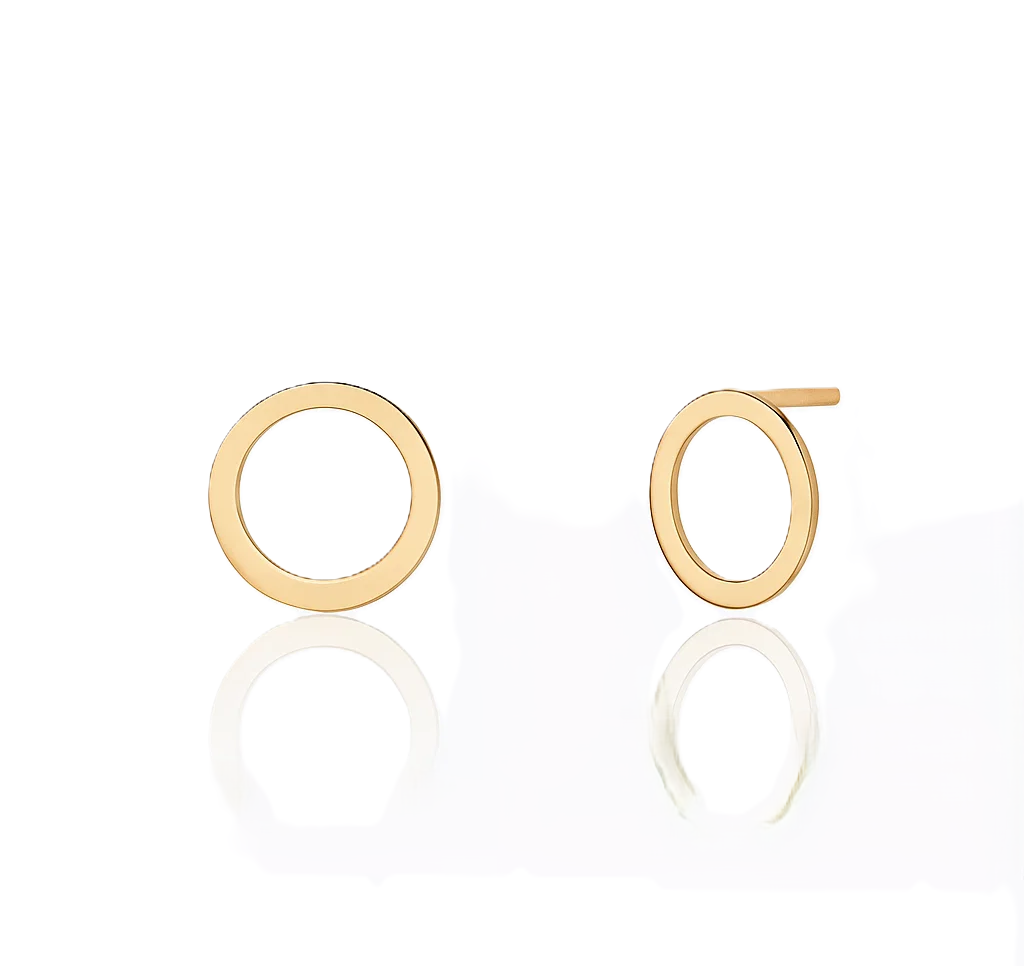 Yellow Gold Circle Stud Earrings ,10mm,  18k, 1.08gr