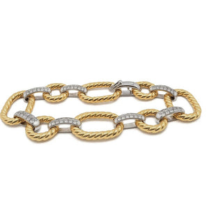 Two-Tone Gold Twisted Link with Diamond Bracelet, 14k, TDW:2.52ct, 8 Inches