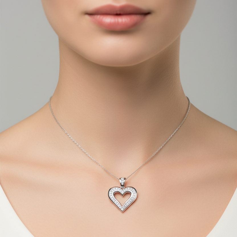 14K White Gold Heart Shaped Diamond Pendant TDW: 0.42ct VS – SI. GH