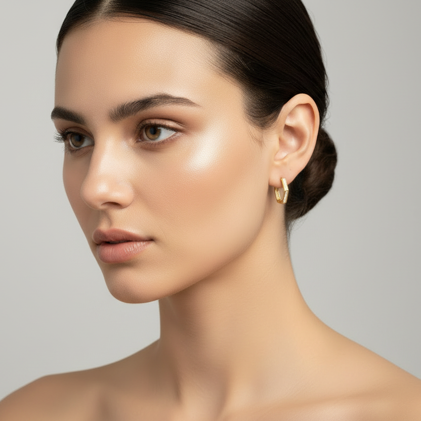 Yellow Gold Hexagonal Earring setting with Cubic Zirconia in channel Settings, 14k