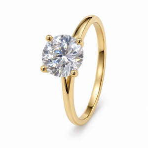 14K Yellow Gold Round CZ Solitaire Ring