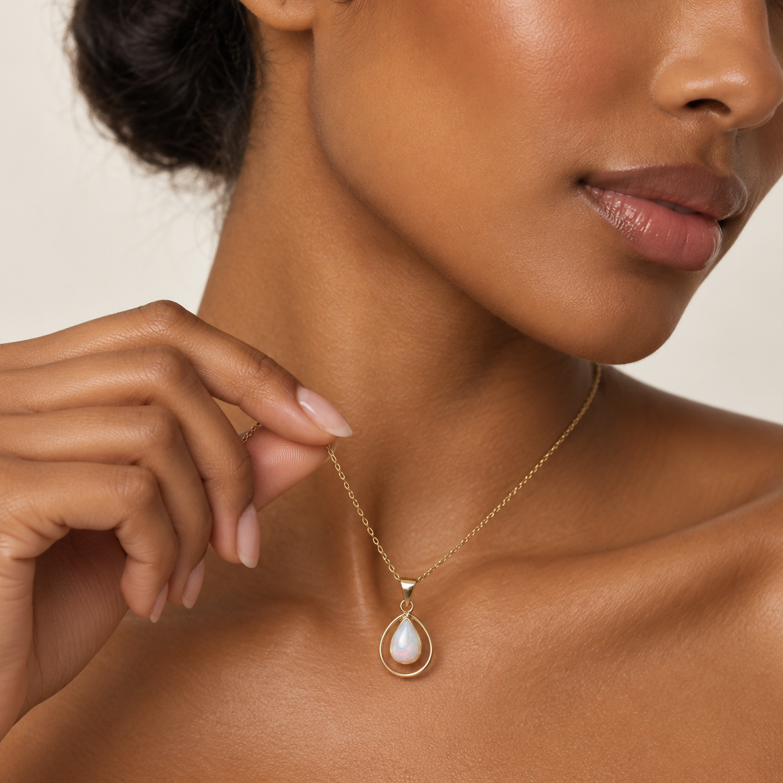 14K Yellow Gold Opal Teardrop Double Halo Pendant