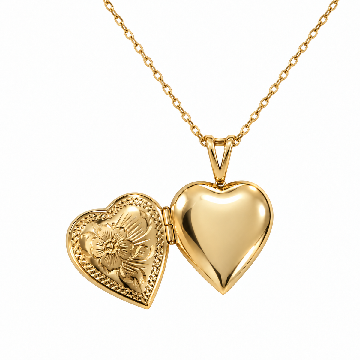10K Yellow Gold Floral Engraved Heart Locket Pendant