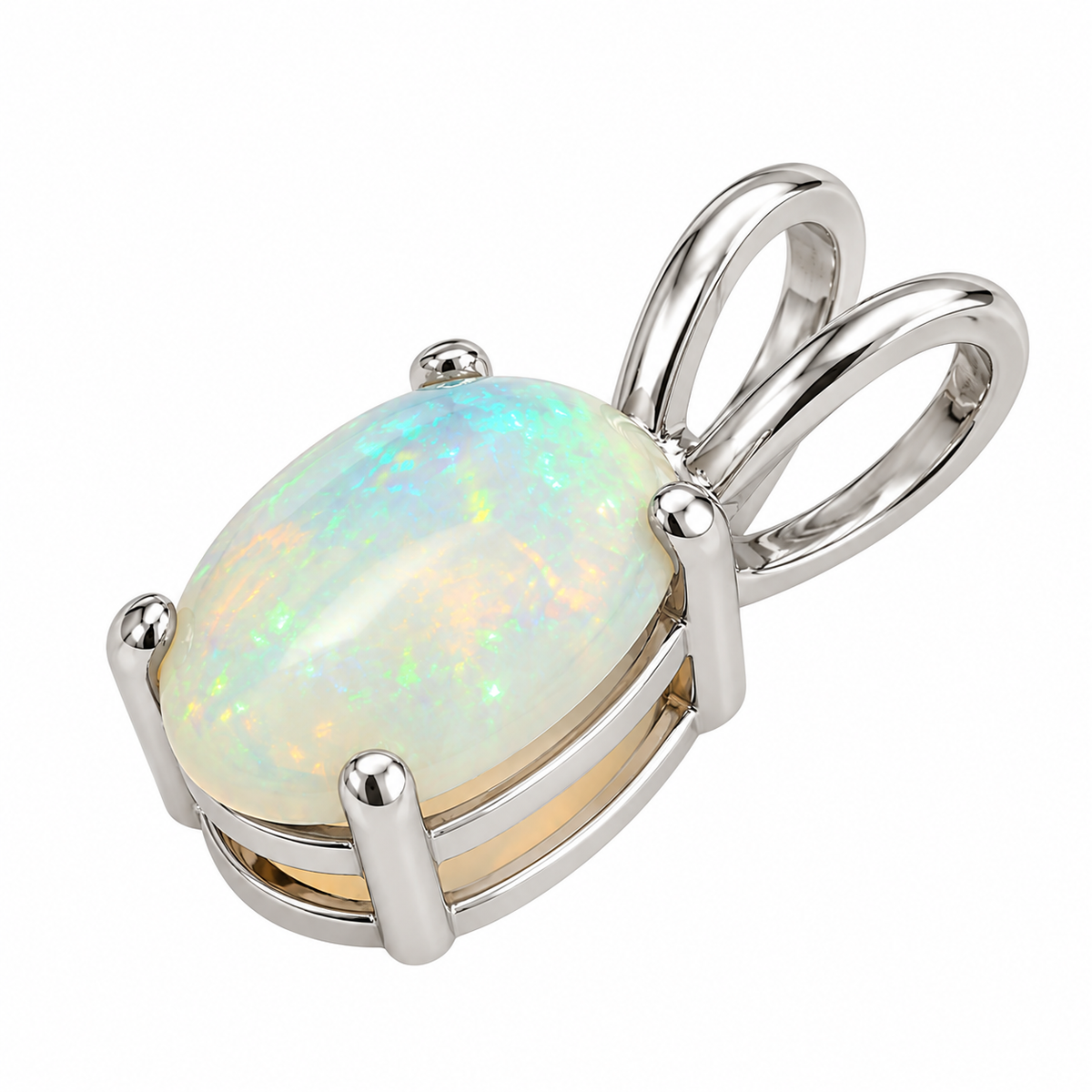 14K White Gold Oval Opal Solitaire Pendant