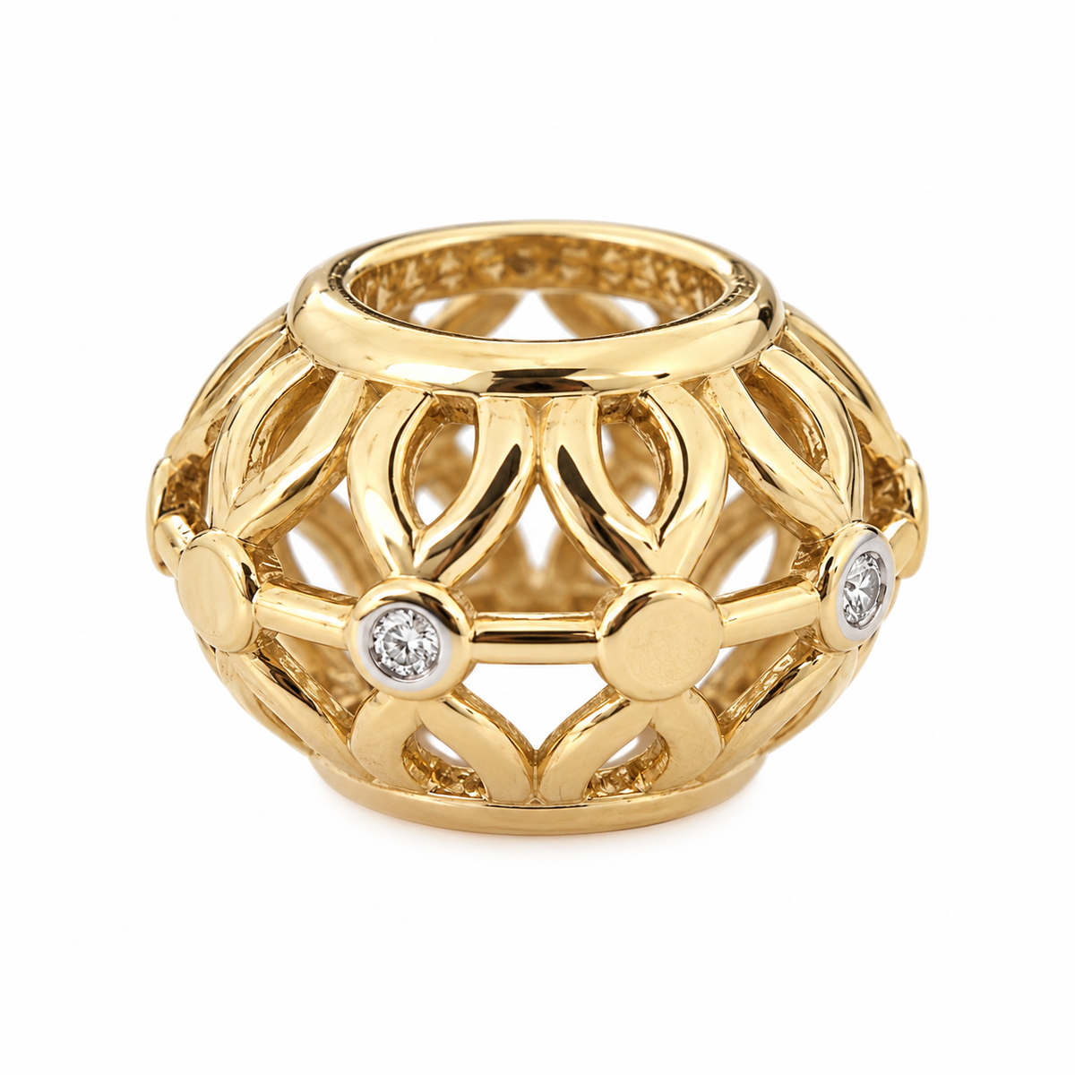 10K Yellow Gold Openwork Floral Diamond Bead Charm