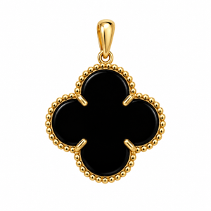 18k Yellow Gold Black Stone Four-Leaf Clover Pendant