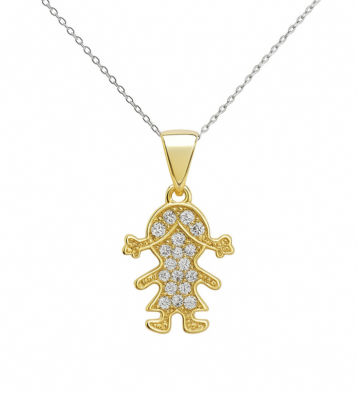 14K Yellow Gold Girl Pendant with Cubic Zirconia