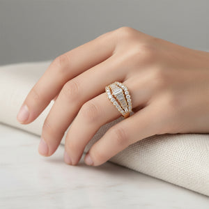 14k Yellow Gold Stepped Baguette & Round Diamond Ring.
