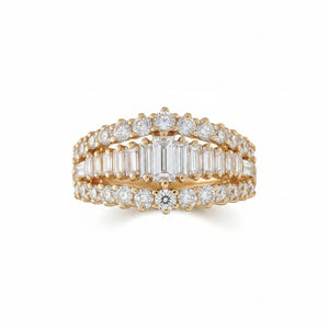 14k Yellow Gold Stepped Baguette & Round Diamond Ring.