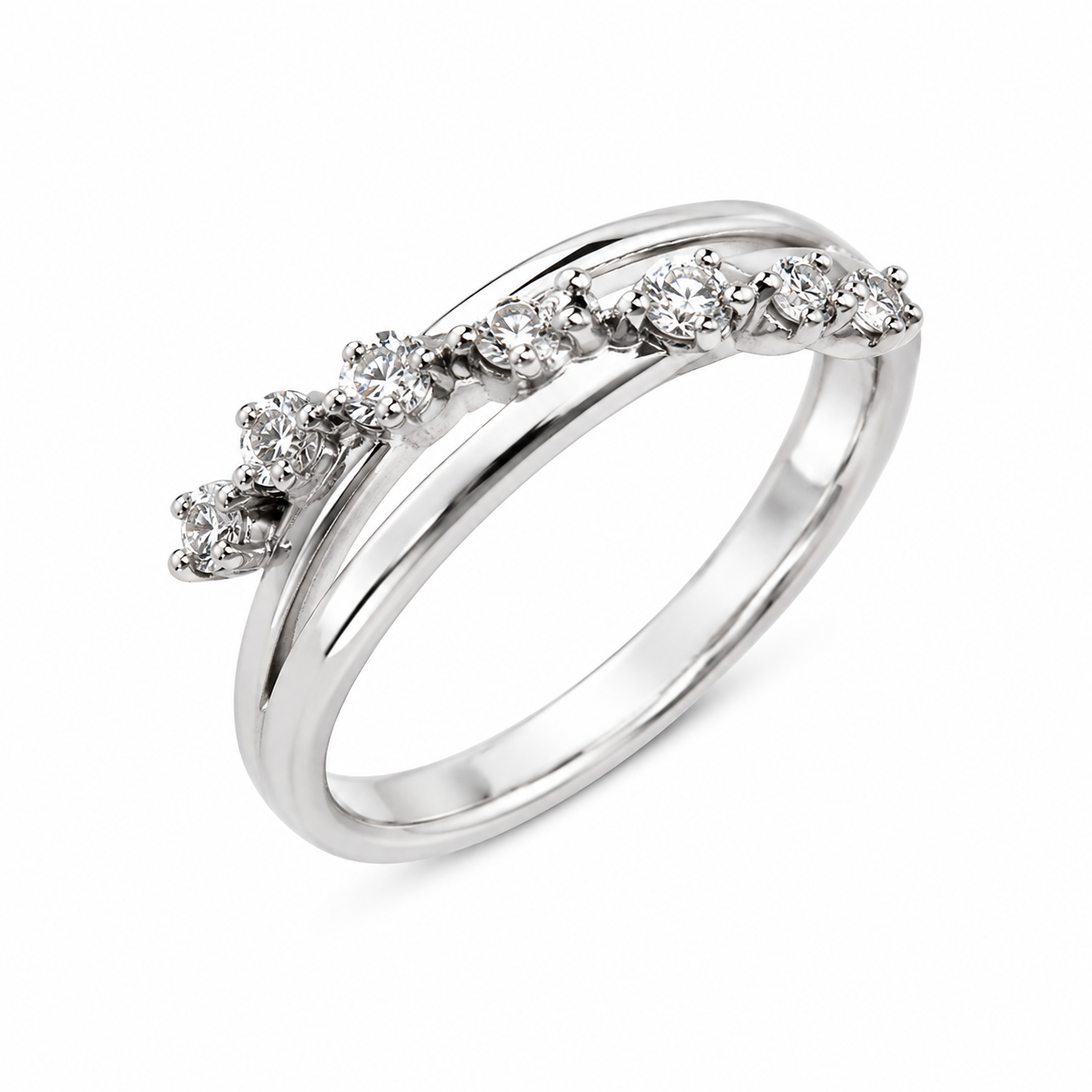 14K White Gold Diamond Crossover Ring