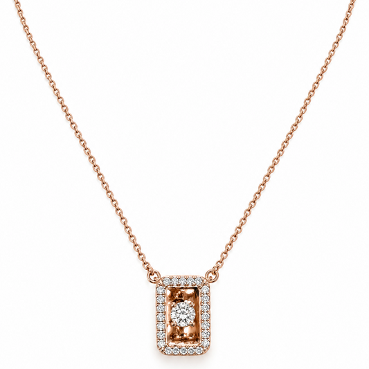 10K Rose Gold Double-Sided CZ Box Pendant Necklace