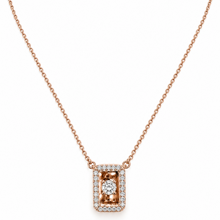 18K Rose Gold Double-Sided CZ Box Pendant Necklace