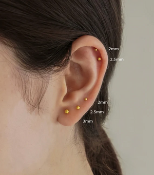Yellow Gold stud Bead Earring, 18k, 2mm, 0.78gr